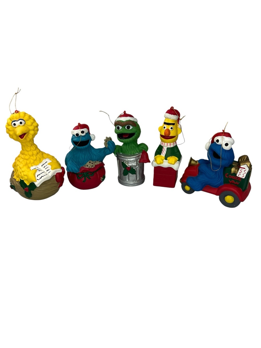 Vtg Lot of Sesame Street Jim Henson Hard Plastic Christmas Ornament Set of 5